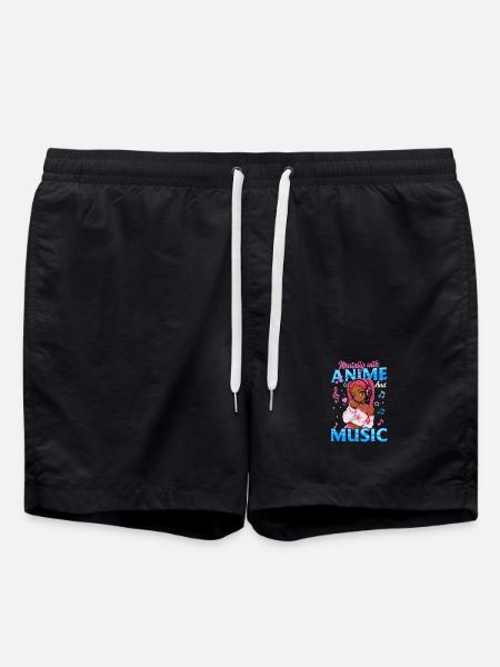 Anime and Music Chibi Black Girl - Swim Trunks - black