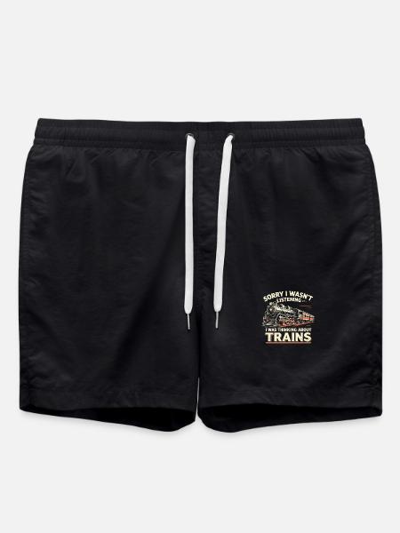 Train Lovers Saying Think of Trains - Swim Trunks - black