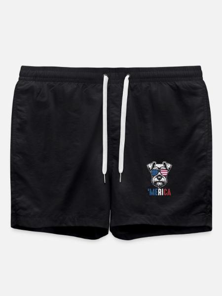 Merica Patriotic Schnauzer American Flag Pride - Swim Trunks - black
