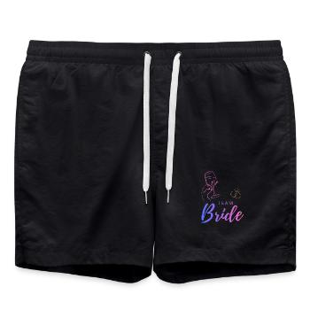 Team Bride Weinglas und Ringe - Badeshorts - Schwarz - Vorne - AI Model Male 185 light (185cm)
