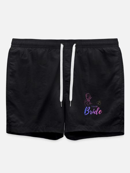 Team Bride Weinglas und Ringe - Badeshorts - Schwarz