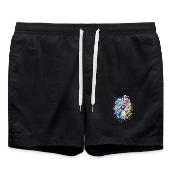 Funny Sarcastic Fun Fact I Don't Care - Swim Trunks - black - Front - AI Model Male 185 light (185cm)
