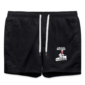 Kellner Barkeeper Ober Bar Bartender barchef - Badeshorts - Schwarz - Vorne - AI Model Male 185 light (185cm)