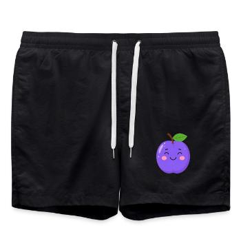 Blue-Purple Kawaii Plum – Sweet Fruit Design - Swim Trunks - black - Front - AI Model Male 185 light (185cm)