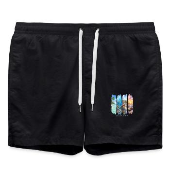 Okinawa Travel – Japan Strand & Natur Motiv - Badeshorts - Schwarz - Vorne - AI Model Male 185 light (185cm)