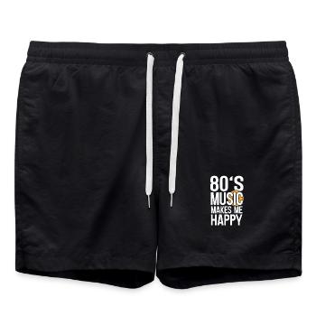 80’s Music Makes Me Happy Retro Eighties Graphic - Badeshorts - Schwarz - Vorne - AI Model Male 185 light (185cm)