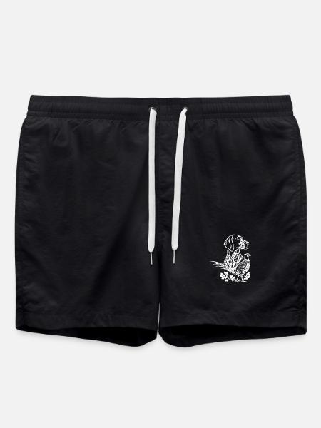 Hundesilhouette in Blütenlinie - Badeshorts - Schwarz