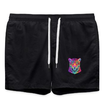 Neon-Leopardenporträt - Badeshorts - Schwarz - Vorne - AI Model Male 185 light (185cm)