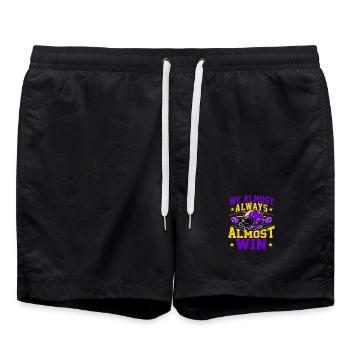 Wir gewinnen fast immer – lila und goldener Fan - Badeshorts - Schwarz - Vorne - AI Model Male 185 light (185cm)