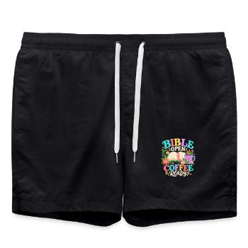 Bible Open Coffee Ready Christian - Badeshorts - Schwarz - Vorne - AI Model Male 185 light (185cm)