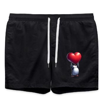 Verliebter Pinguin Herz Valentinstag - Badeshorts - Schwarz - Vorne - AI Model Male 185 light (185cm)