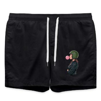 Coole Motorradfahrerin Bikerin kaut Kaugummi - Badeshorts - Schwarz - Vorne - AI Model Male 185 light (185cm)