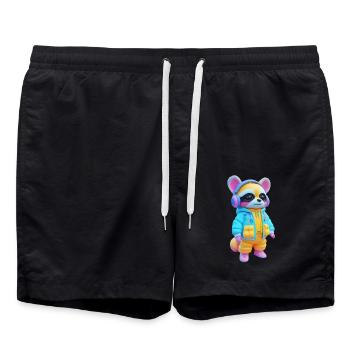 Raccoon with headphones - Swim Trunks - black - Front - AI Model Male 185 light (185cm)