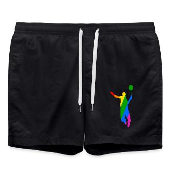 Regenbogen Badminton Tennis Design - Badeshorts - Schwarz - Vorne - AI Model Male 185 light (185cm)