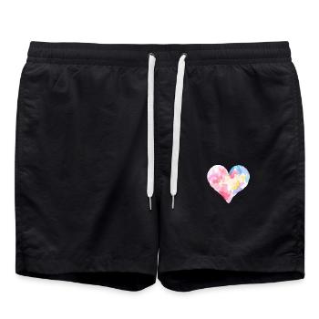 Aquarell-Herz in bunten Farben – Künstlerisches T- - Badeshorts - Schwarz - Vorne - AI Model Male 185 light (185cm)