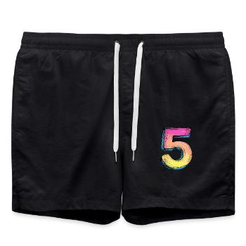 5 Number Comic - Swim Trunks - black - Front - AI Model Male 185 light (185cm)