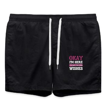 Okay I'm Here You Have Two More Wishes Funny Quote - Swim Trunks - black - Front - AI Model Male 185 light (185cm)