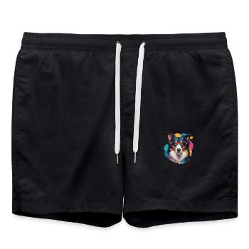 Border Collie Hag avec des lunettes colorées - Short de bain - noir - Devant - AI Model Male 185 light (185cm)