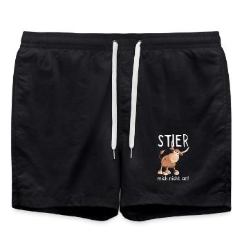 Stier mich nicht an - Bulle - Kuh - Comic - Badeshorts - Schwarz - Vorne - AI Model Male 185 light (185cm)
