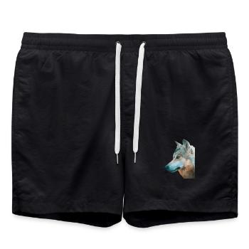 Tête de loup Aquarelle - Short de bain - noir - Devant - AI Model Male 185 light (185cm)