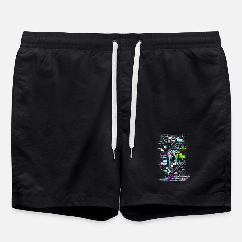 Skate - Skateboard - Skater Skull - Swim Trunks - black