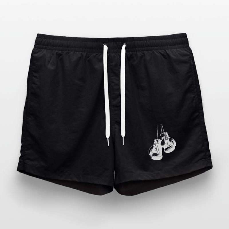 Conception de gants de boxe blancs suspendus. Conception de logo Short de bain