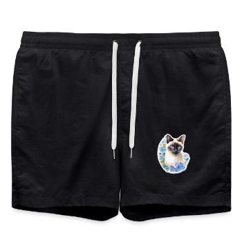 Chat siamois - Short de bain - noir - Devant - AI Model Male 185 light (185cm)
