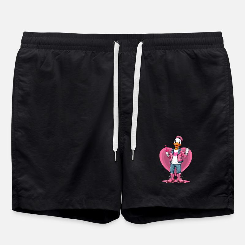 Cute duck with heart - Swim Trunks - black