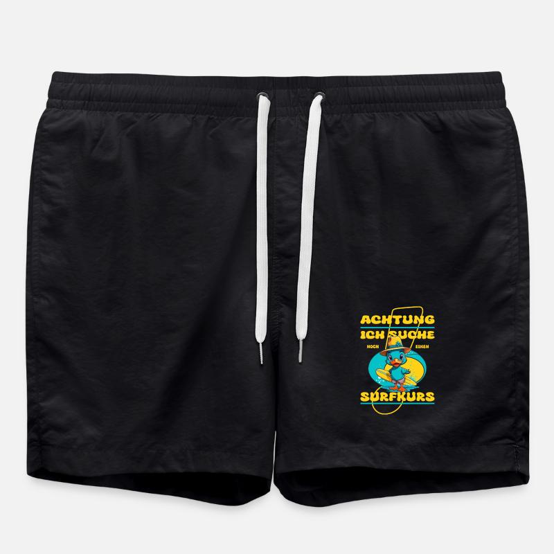 Cute duck with surfboard - Swim Trunks - black