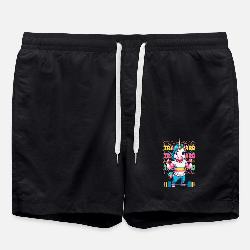 Bodybuilder Einhorn - Badeshorts - Schwarz