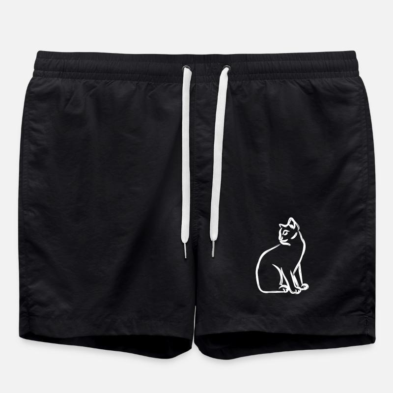 Cat Drawing - Swim Trunks - black