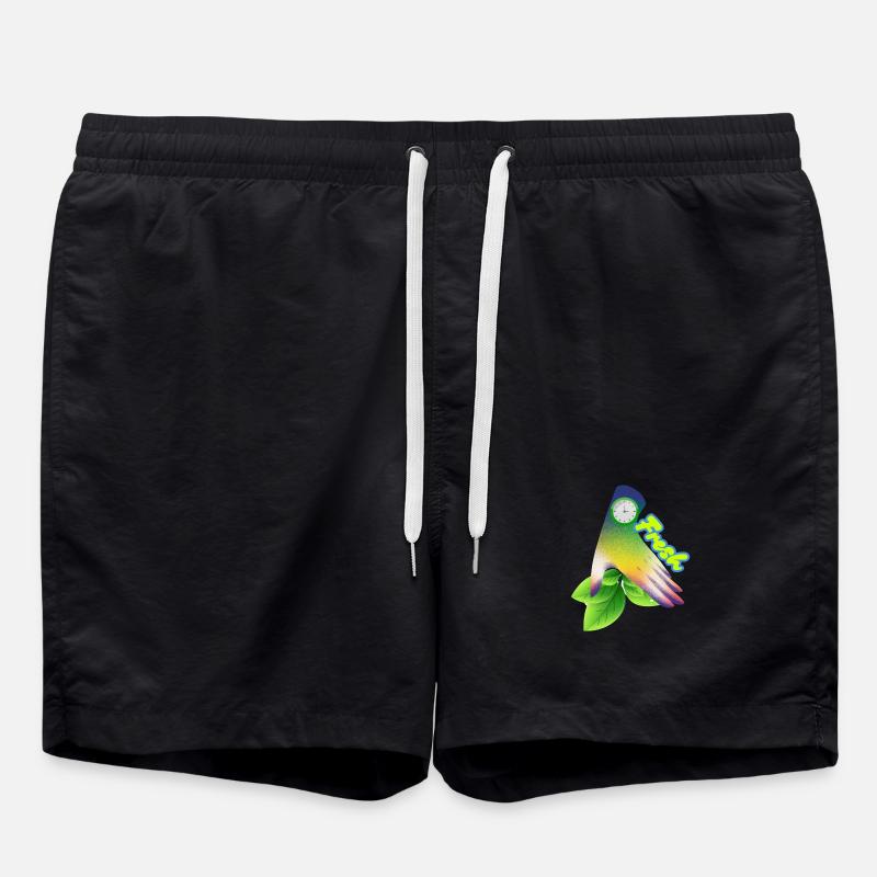 Fresh Gradient Leaf Clock Design - Swim Trunks - black