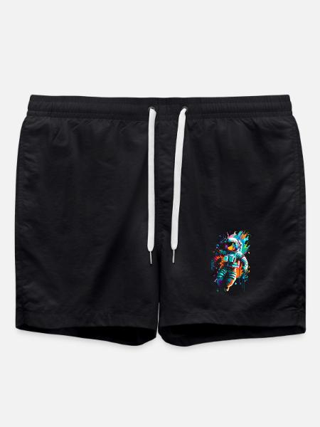 Farbiger Astronaut im Weltraum Weltall - Badeshorts - Schwarz