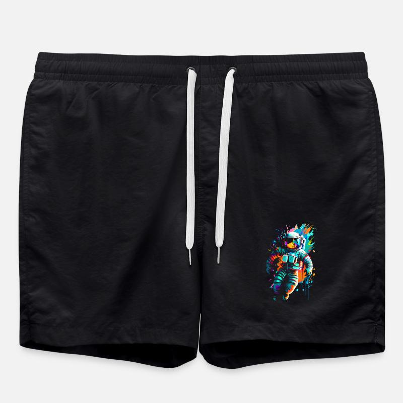 Farbiger Astronaut im Weltraum Weltall - Badeshorts - Schwarz