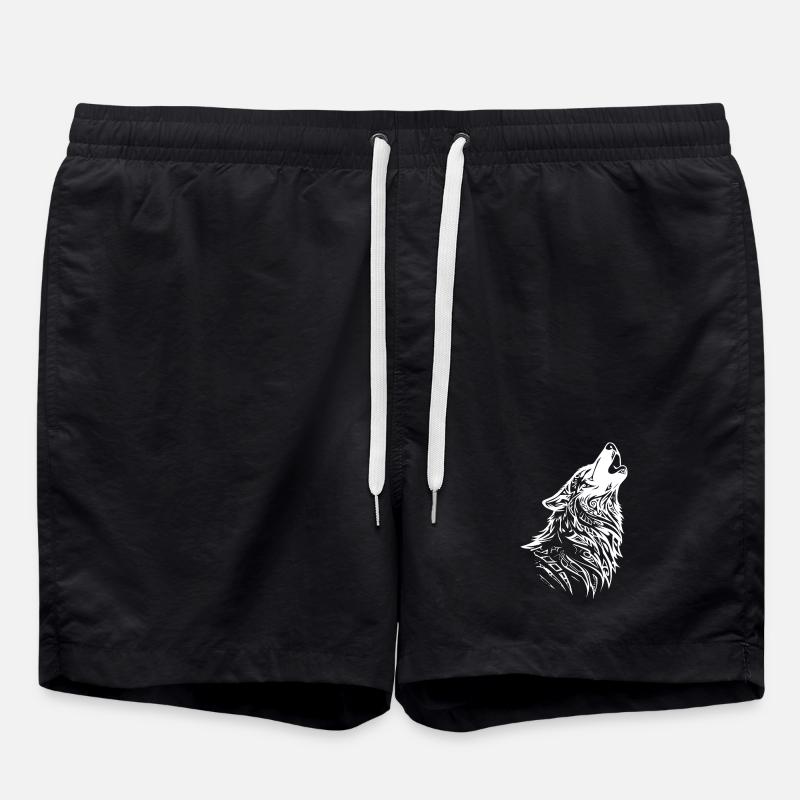 Loup guerrier avec motif tribal - Short de bain - noir