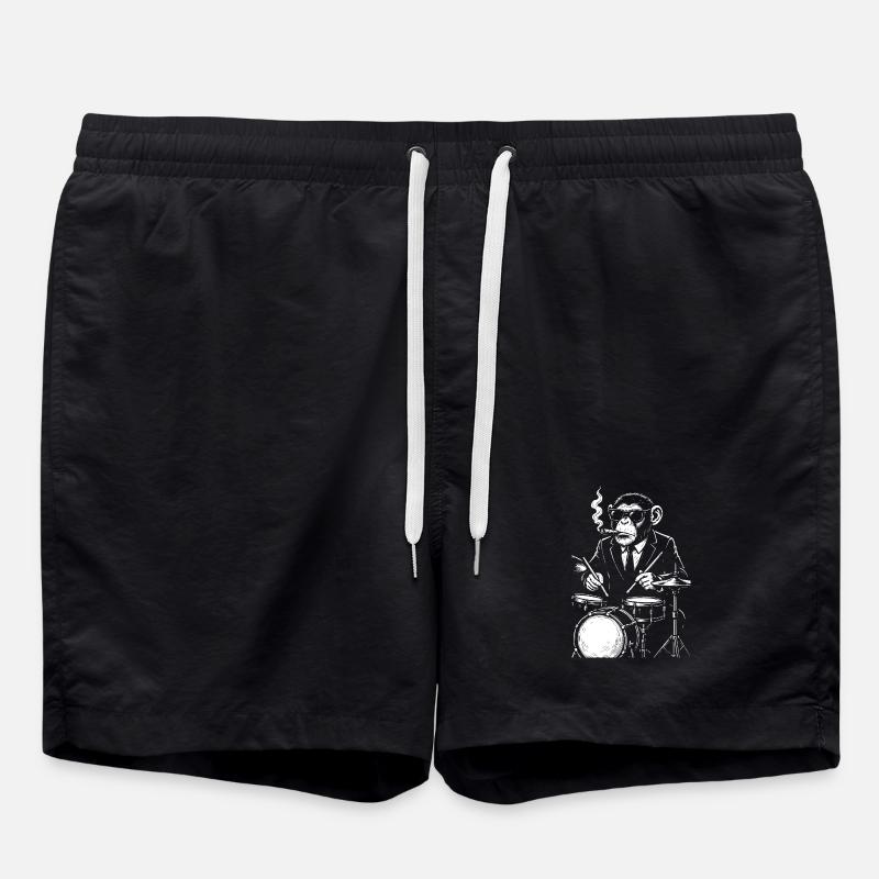 Affe mit Zigarre spielt Trommeln - Badeshorts - Schwarz