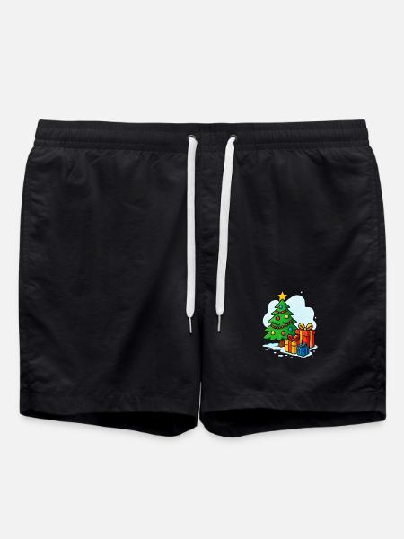 Weihnachtsbaum Cartoon Geschenke - Badeshorts - Schwarz