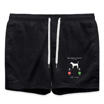 Englischer Fuchshund ruft und ich muss los, Hundemama - Badeshorts - Schwarz - Vorne - AI Model Male 185 light (185cm)