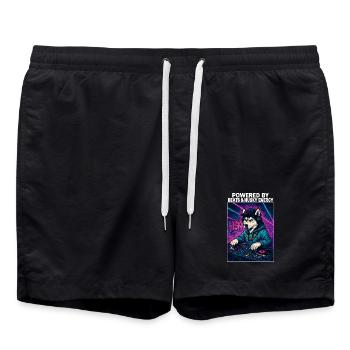 Husky DJ – Urban Streetwear mit Beats Energy - Badeshorts - Schwarz - Vorne - AI Model Male 185 light (185cm)