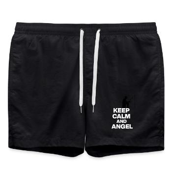KEEP CALM AND ANGELN! ANGLER RUHE weiß - Badeshorts - Schwarz - Vorne - AI Model Male 185 light (185cm)