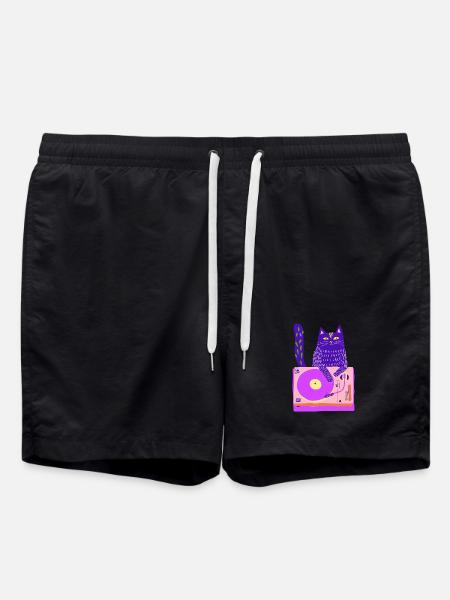 Neon Cat DJ sur une platine rose - Short de bain - noir