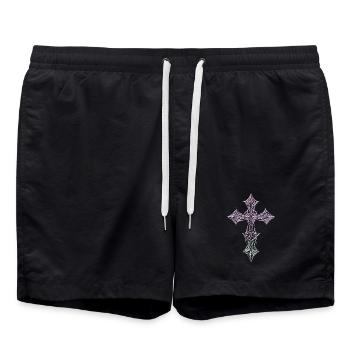 Ornate Filigree Cross Gradient - Swim Trunks - black - Front - AI Model Male 185 light (185cm)