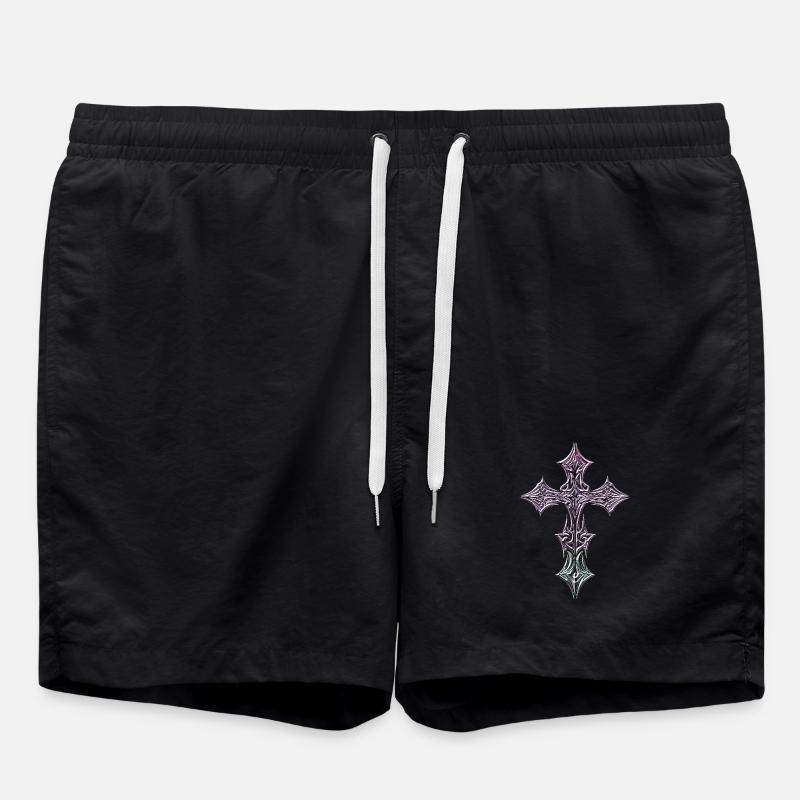 Ornate Filigree Cross Gradient - Swim Trunks - black