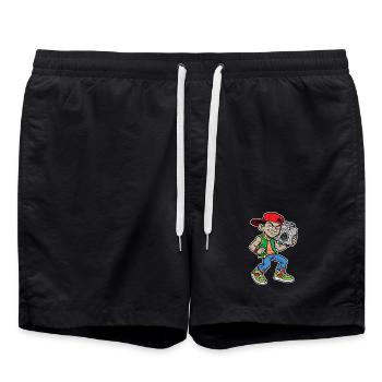 Hip-Hop-Kid der 1980er Jahre mit Boombox - Badeshorts - Schwarz - Vorne - AI Model Male 185 light (185cm)
