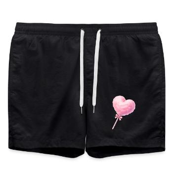 Pink Cotton Candy Heart Illustration - Swim Trunks - black - Front - AI Model Male 185 light (185cm)