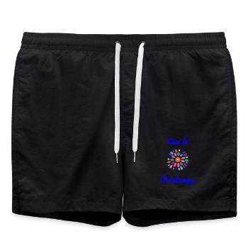 SPRING. CHERRY. GARDEN. NATURE. FLOWER. FLOWER. - Swim Trunks - black - Front - AI Model Male 185 light (185cm)