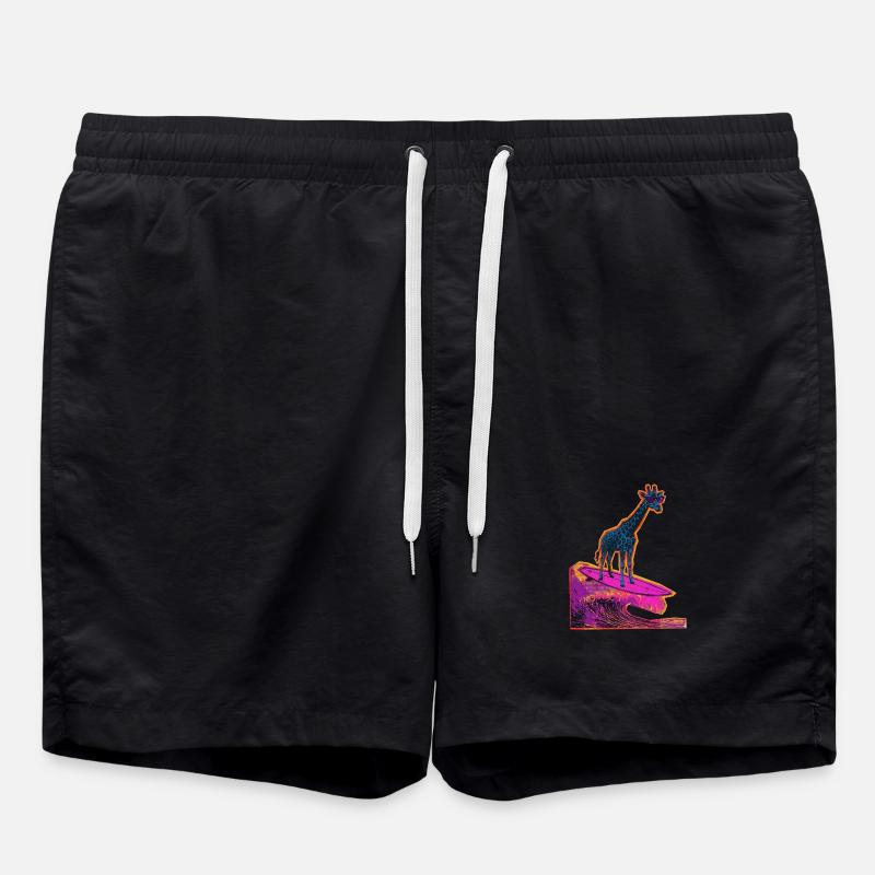 Surfer Giraffe - Swim Trunks - black