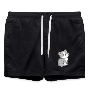 Chaton Gris et Blanc Heureux Portrait Kawaii - Short de bain - noir - Devant - AI Model Male 185 light (185cm)