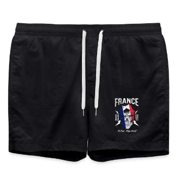 FRANKREICH Fußball Fan Totenkopf Flagge - Badeshorts - Schwarz - Vorne - AI Model Male 185 light (185cm)