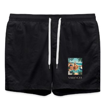 Valencia Coastal Architecture Spain Travel Poster - Swim Trunks - black - Front - AI Model Male 185 light (185cm)